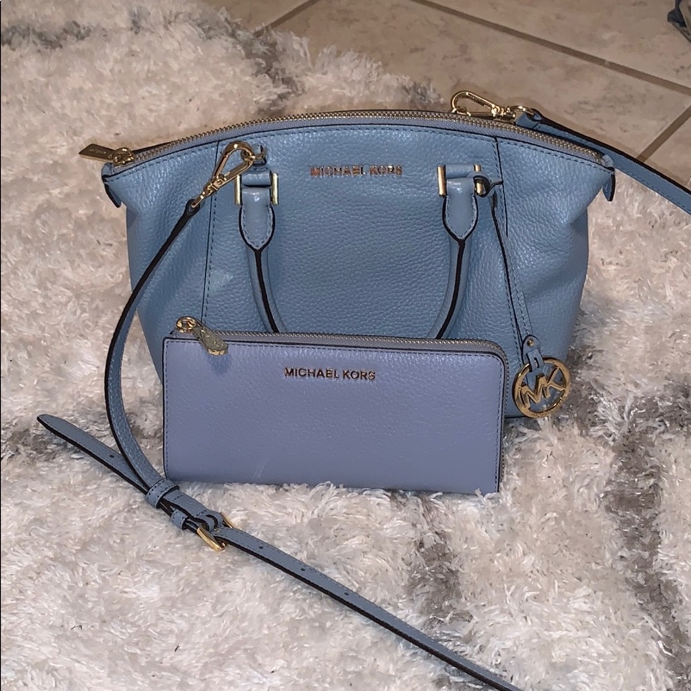 Baby Blue Michael Kors Satchel Purse & Wallet Set